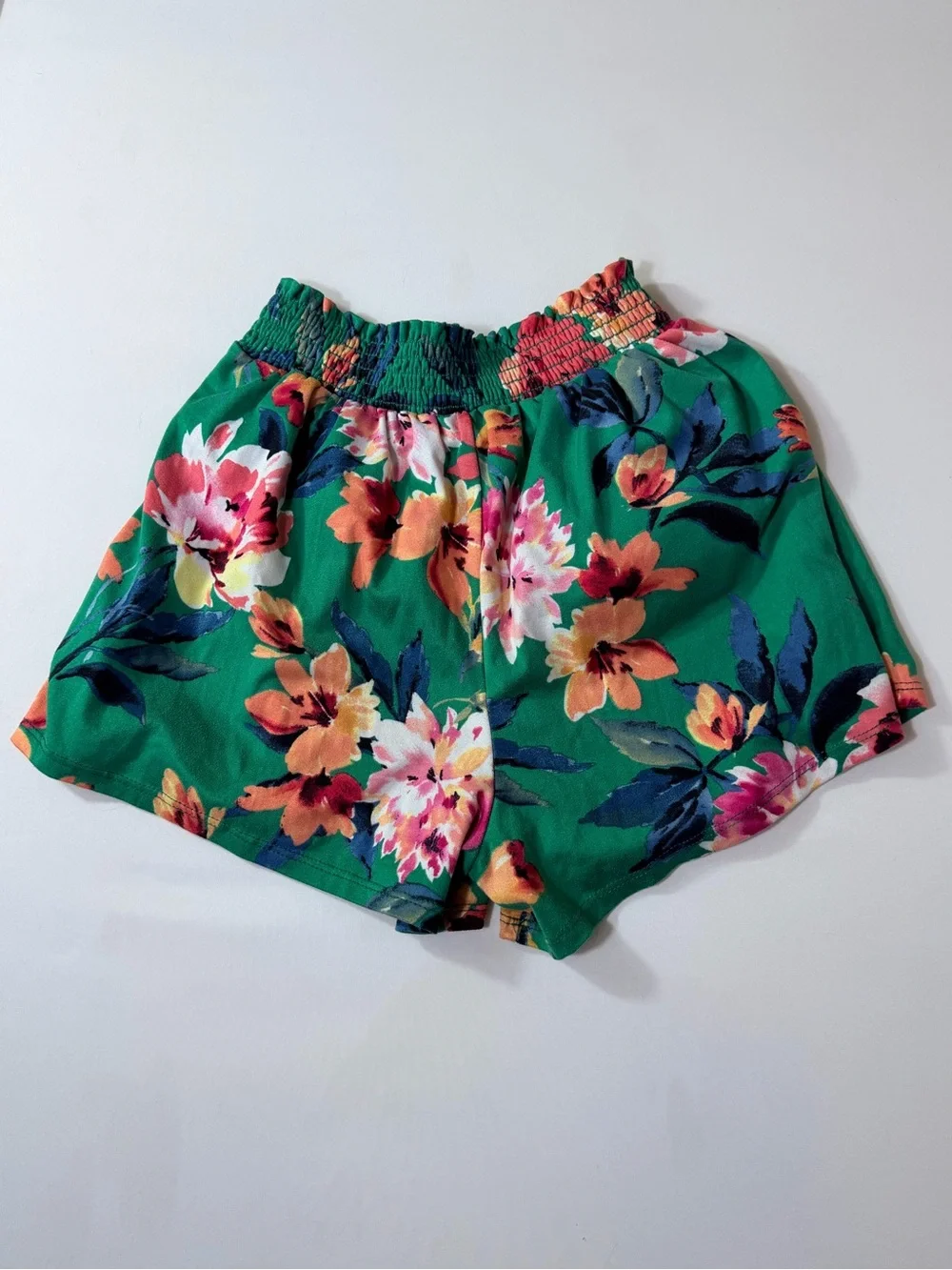 Chenault Girl Floral Shorts Green Orange Pink Elastic High Waist Juniors 0/1